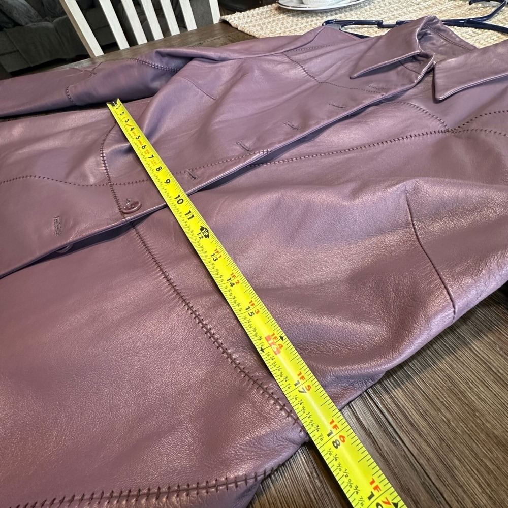 Worth Womens Pastel Purple Genuine Leather Patchwork Button Front Jacket Size 12 - Picture 11 of 12